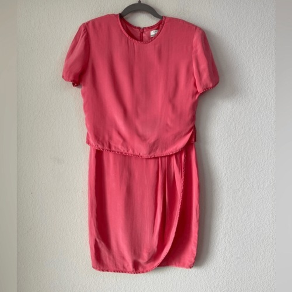 Shomi by Miller Shor 100% Silk Mini Dress Sz‎ 10 Pink Tulip Hem Cocktail Party